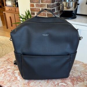 MINA BAIE - black and gunmetal vegan leather diaper bag/backpack